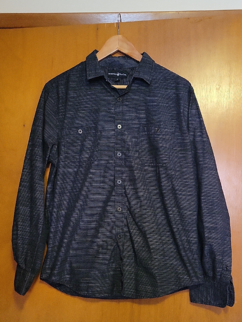 Beverly Hills Polo Club Men's Long-Sleeve Black Button-Down Shirt Large